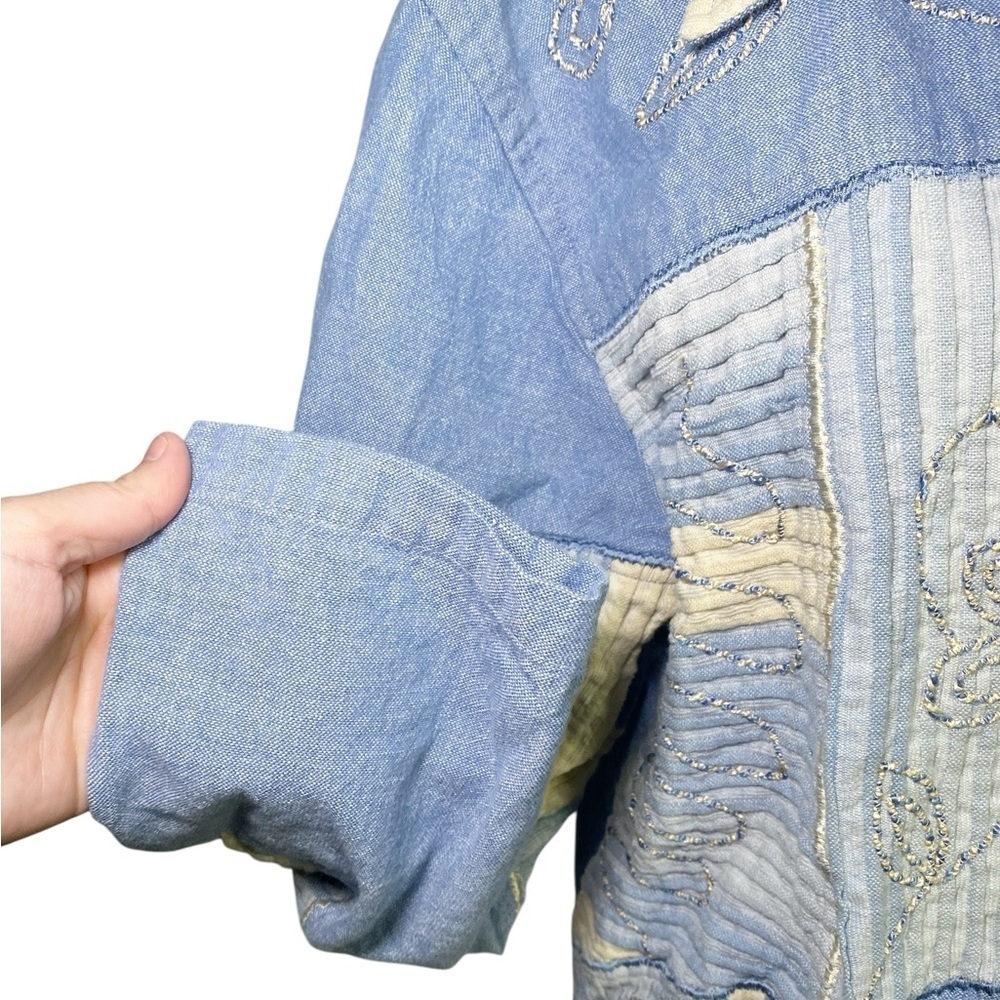 Tantrums Vintage Blue and Cream Patchwork Embroidered Jean Jacket - Picture 4 of 13